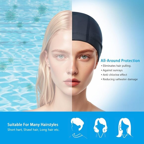 Unisex Swim Cap for Long Hair PU Fabric Hairnet Swimming Caps Anti-Slip - Picture 3 of 6